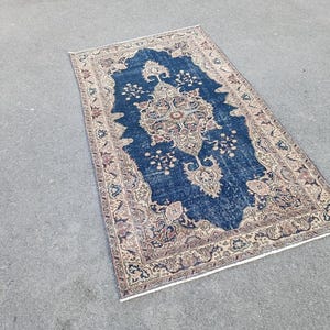 4x6 Turkish Rug, Blue Rug, Vintage Rug, Oushak Rug, Medium Area Rug, Home Rug, Living Room Rug, Kitchen Rug, Decorative Rug 3.6x6.4 FT.