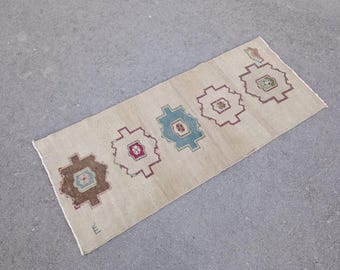 2x5 Rug, Handmade Wool Rug, Hallway Rug, Entryway Rug, Small Runner Rug, Vintage Rug, Oushak Rug, Home Rug, Kitchen Runner Rug 2.2x5.4 FT.