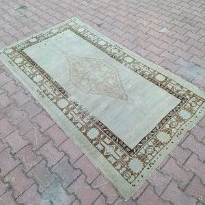 4x8 Brown Rug, Bohemian Vintage Rug, Antique Rug, Worn and Repaired Old Rug, Tribal Wool Rug, Decorative Soft Rug, Rustic Rug 4.2x7.6 FT.
