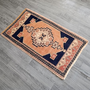 2x3 Rug, Faded Rug, Handmade Wool Rug, Doormat Rug, Bohemian Rug, Vintage Rug, Oushak Rug, Small Area Rug, Bathroom Kitchen Rug 1.8x3.0 FT.