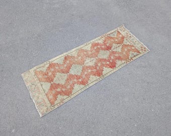 Handmade Wool Oushak Rug: 2x5 Vintage Turkish Entryway Runner