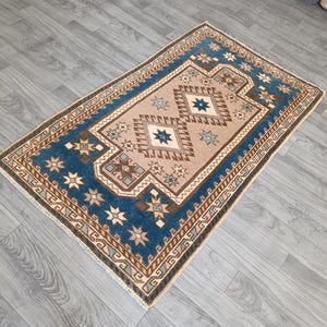 2x4 Rug, Blue Rug, Small Area Rug, Handmade Wool Rug, Decorative Soft Rug, Vintage Oushak Rug, Rustic Rug, Bedroom Kitchen Rug 2.2x3.7 FT.