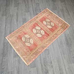 2x3 Rug, Faded Red Rug, Antique Rug, Small Area Rug, Handmade Wool Rug, Vintage Oushak Rug Bedroom Kitchen Bathroom Doormat Rug 1.8x3.0 FT.