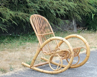 Vintage Rohé Noordwolde Rattan Rocking Chair