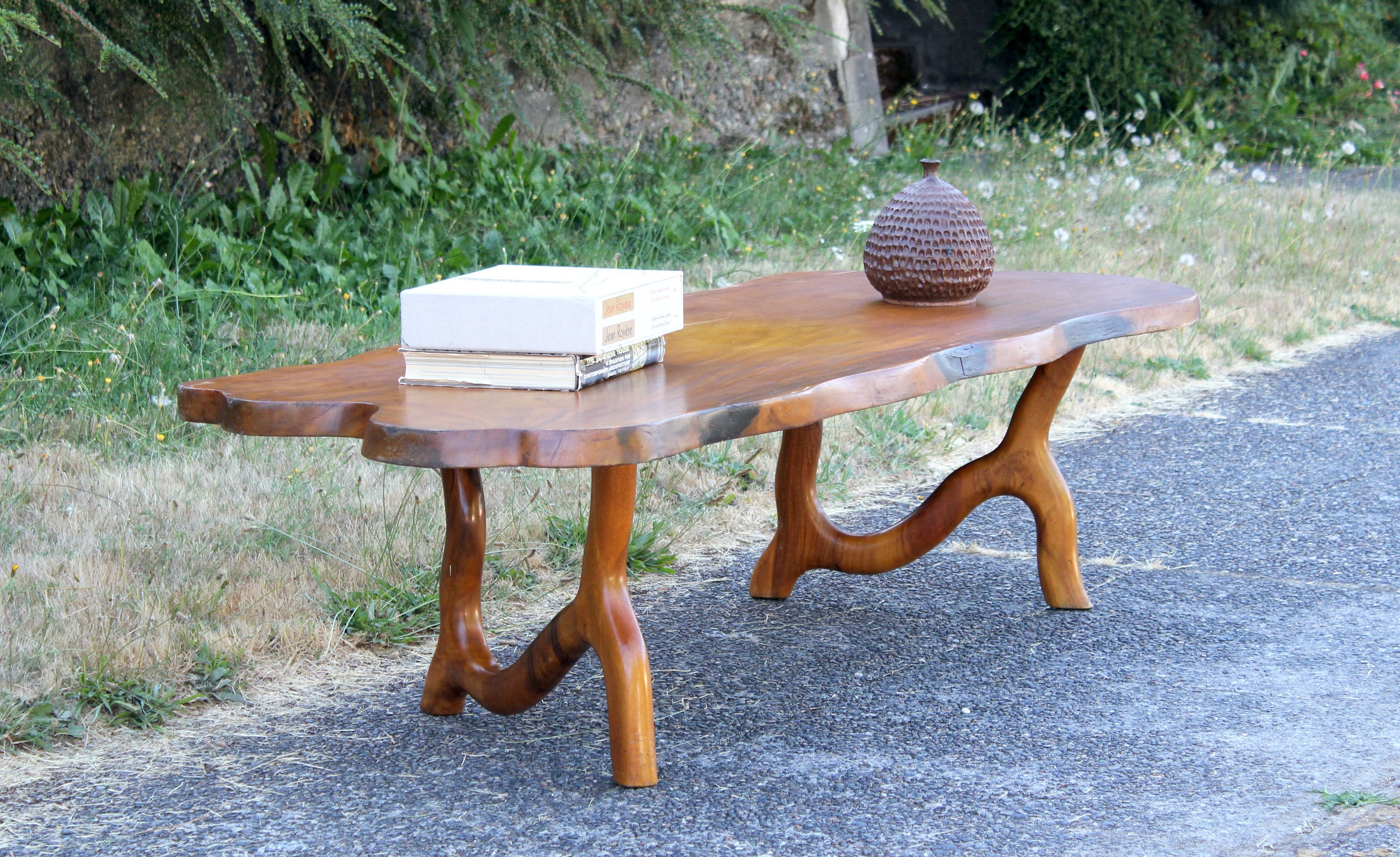 Vintage Monumental Biomorphic Live Edge Monkey Pod Coffee Table