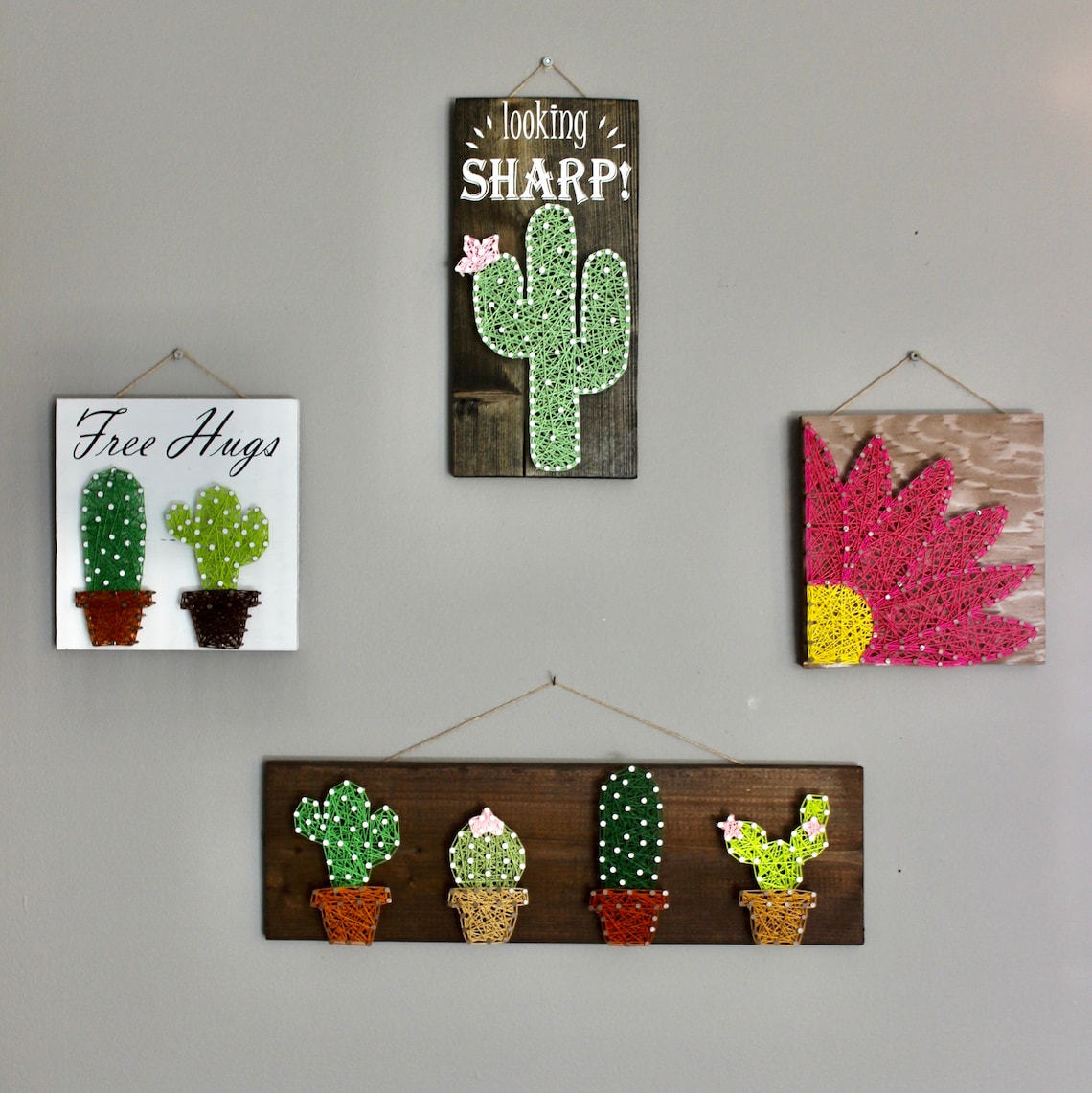 Pink Daisy Flower String Art Wall Decor Nursery Handmade Ready to Ship