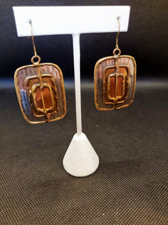 Handmade Silver, Gold, and Copper Rectangle Earri… - image 3