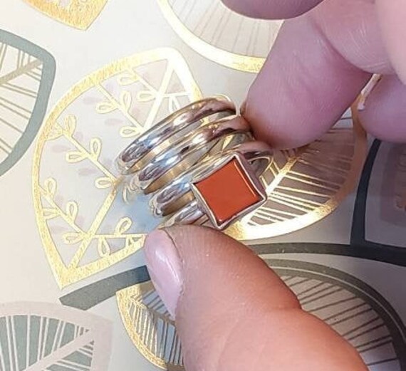 Carnelian Adjustable Spring Ring Set in Sterling … - image 1