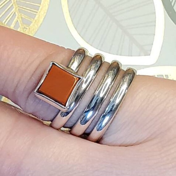 Carnelian Adjustable Spring Ring Set in Sterling … - image 2