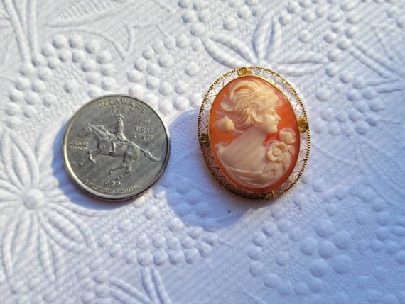 Vintage Cameo Brooch / Pin in 10kt Yellow Gold - image 2
