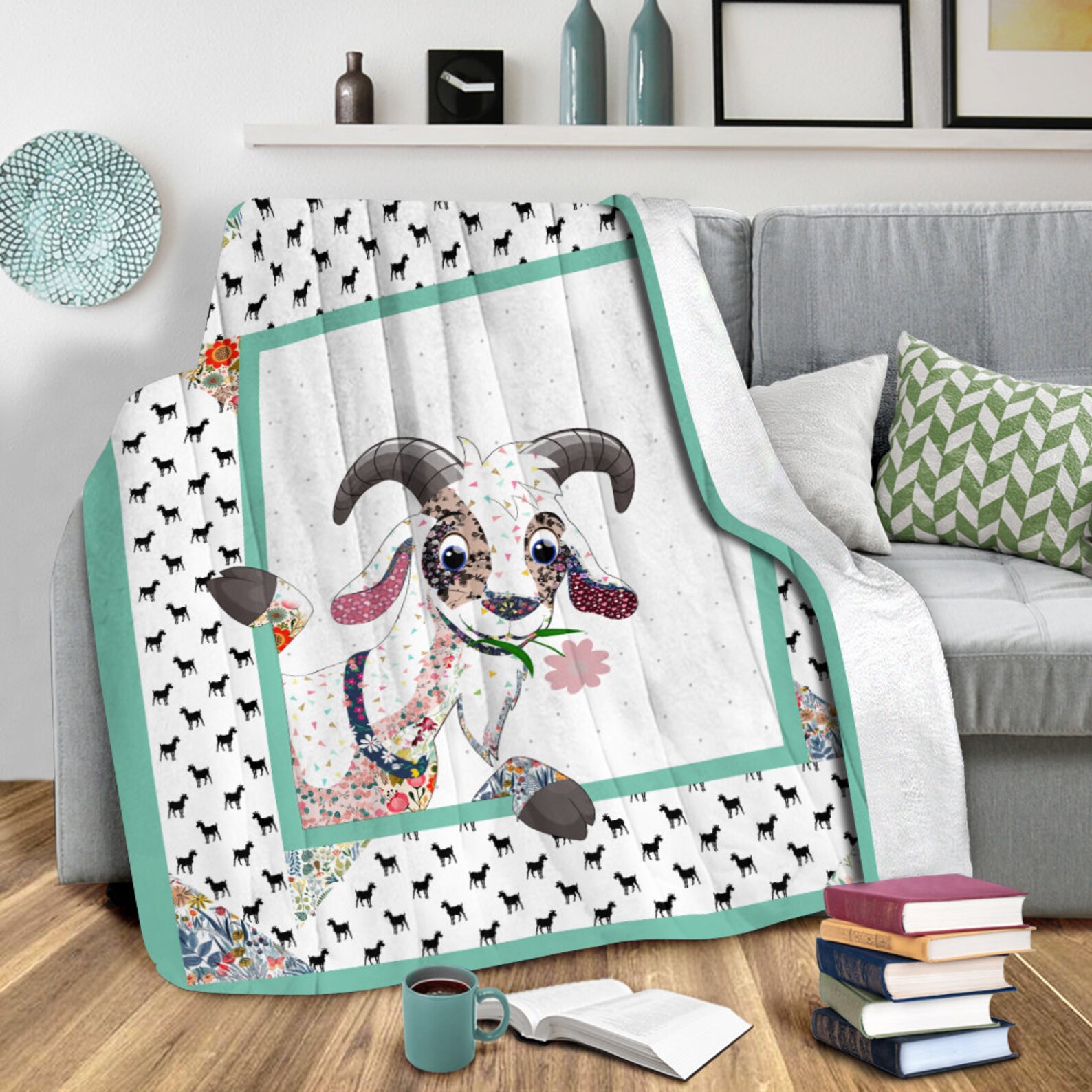 I Love Cute Goat Fleece Blanket Love Animal Fleece Blanket Etsy