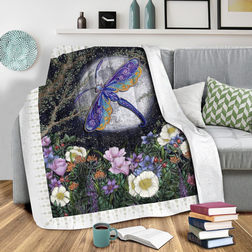 Dragonfly Full Moon Fleece Blanket Love Animal Fleece Etsy