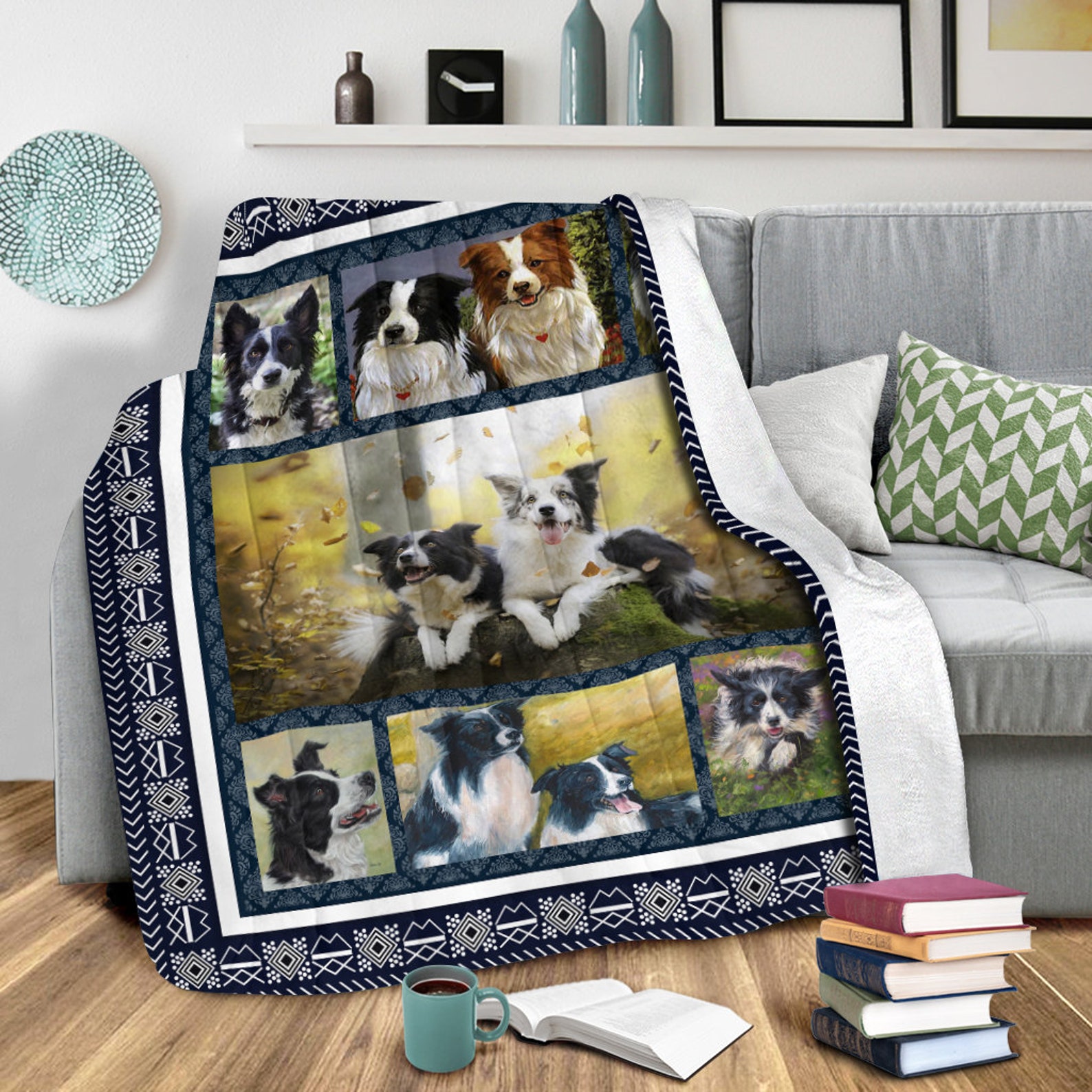 Cute Couple Border Collie Fleece Blanket Love Animal Fleece Etsy