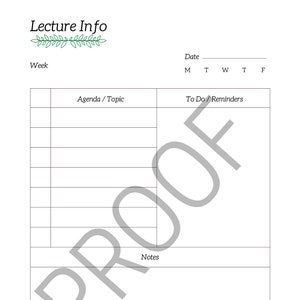 Nursing Student Lecture Info Weekly Organizer With Notes and TO DO&#39;S and Reminders