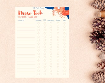 Lista de verificación del informe de transferencia de tecnología de enfermería Patrón floral naranja y azul marino PDF imprimible