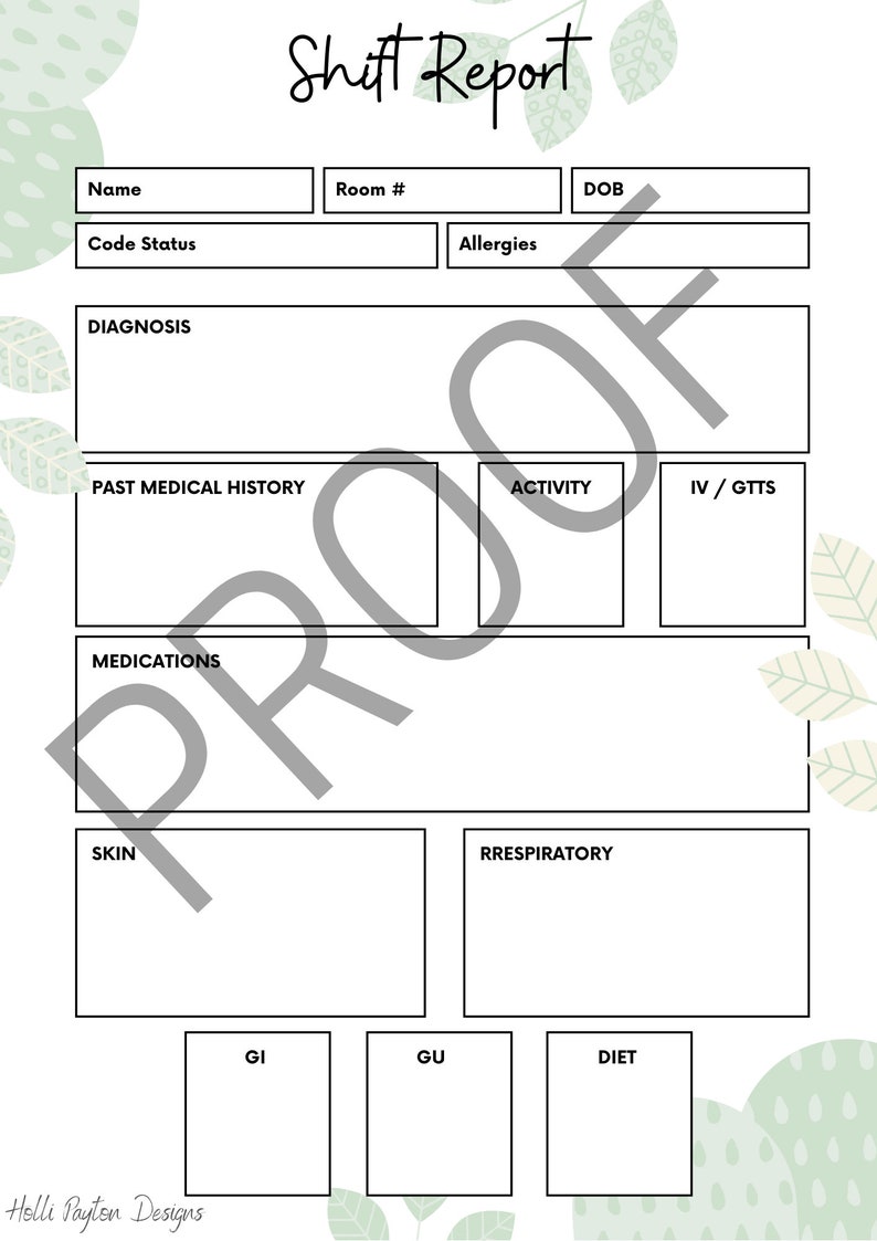 Nurse Shift Report Sheet for Patient Data Collection and Organization ...