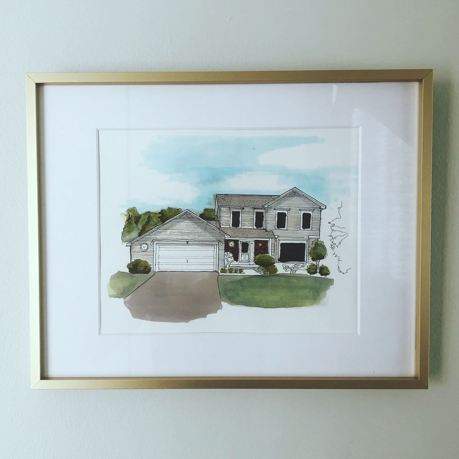 Framed Colored Custom House Portrait Wall Art Gift Hand Drawn Etsy