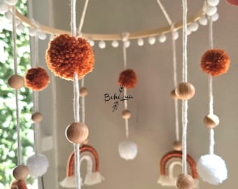 Rainbow Mobile baby bed - child - macrame decoration - baby sleep - boy - pompoms - baby room