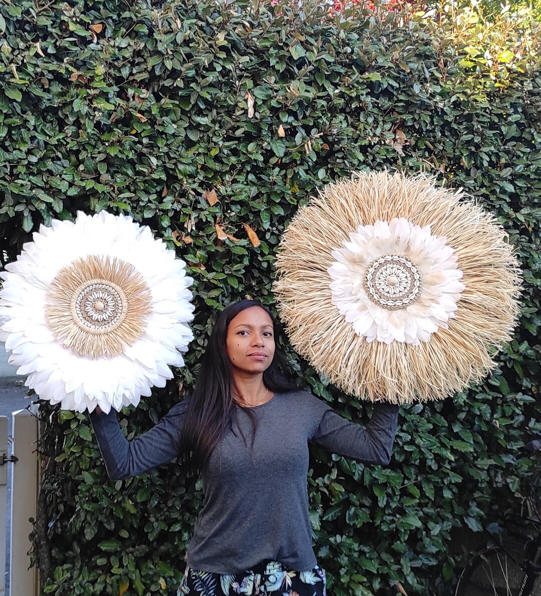 Jujuhat Vert Fait Main En Plumes - Diamètre 47 Cm - Décoration Bohème Adulte