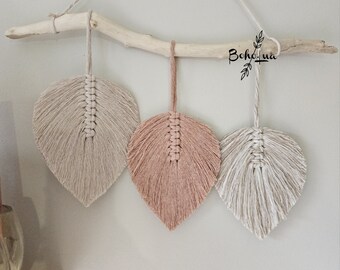 Decoration Boheme Plumes - macrame feuilles - chambre - entrée - cadeaux - salon - boho - renovation - mur