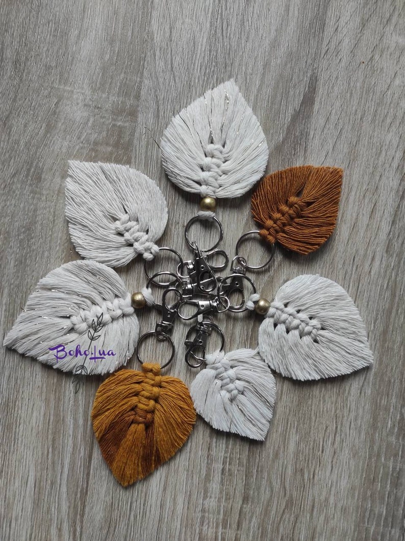 Boho LEAF Macrame Key Ring - Accessories - Bag Jewelry - Charm - Etsy ...