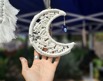 Protective Moon Evil Eye - macrame decoration for bedroom - baby - child - girl - moon - gift - birth - chakras - reiki