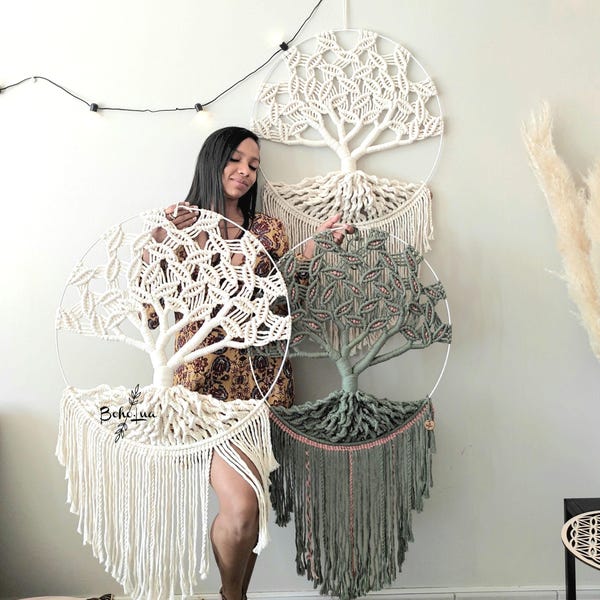 Maxi Árbol de la Vida GUAJUMARU - árbol de la vida zen - atrapasueños - macramé - algodón - plumas - columpio - para el dormitorio - hogar - estudio