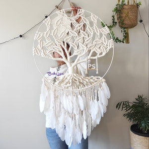 Maxi Arbre de vie GUAJUMARU zen tree Attrape-rêve decoration macramé cotton plume balançoire chambre maison studio image 2