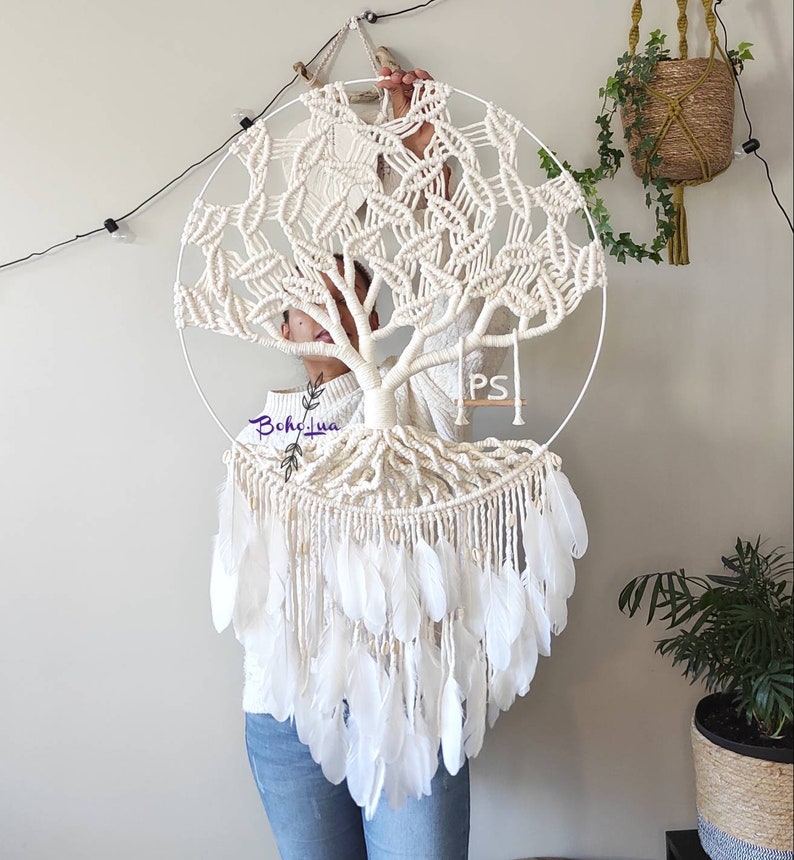 Maxi Arbre de vie GUAJUMARU zen tree Attrape-rêve decoration macramé cotton plume balançoire chambre maison studio image 2