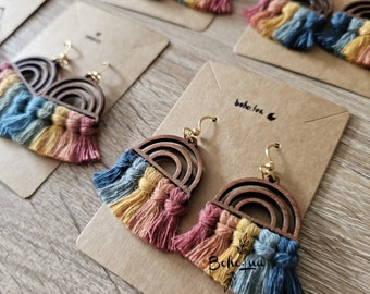 RainBowho earrings - macrame - wooden earrings - women's accessory - jewelry - costume jewelry - boho - jewelry - chakras - gift