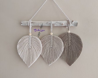 Decoration Boheme Plumes - macrame feuilles - chambre - entrée - cadeaux - salon - boho - renovation - mur