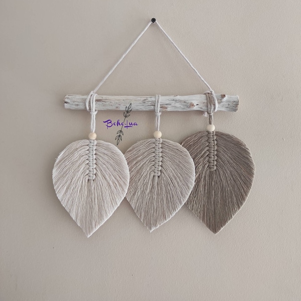 Decoration Boheme Plumes - macrame feuilles - chambre - entrée - cadeaux - salon - boho - renovation - mur