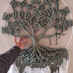 Maxi Arbre de vie GUAJUMARU zen tree Attrape-rêve decoration macramé cotton plume balançoire chambre maison studio image 4