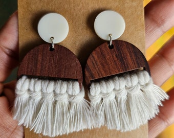 BohoLua earrings - macrame - wooden earrings - women's accessory - jewelry - costume jewelry - boho - jewelry - fluorescent gift