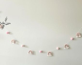 Rainbow Garland baby bed - child - macrame decoration - baby sleep - boy - CRADLE - pompoms - baby room