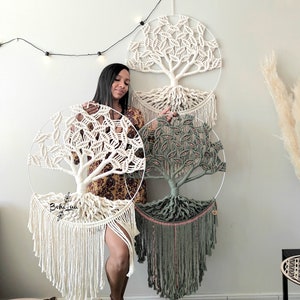 Maxi Arbre de vie GUAJUMARU zen tree Attrape-rêve decoration macramé cotton plume balançoire chambre maison studio image 1