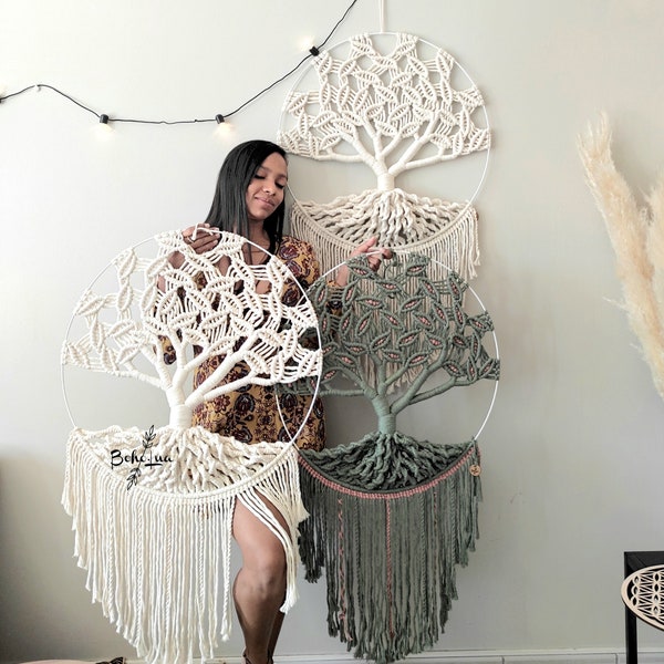 Maxi Arbre de vie GUAJUMARU - zen tree - Attrape-rêve - decoration - macramé - cotton - plume - balançoire - chambre - maison - studio