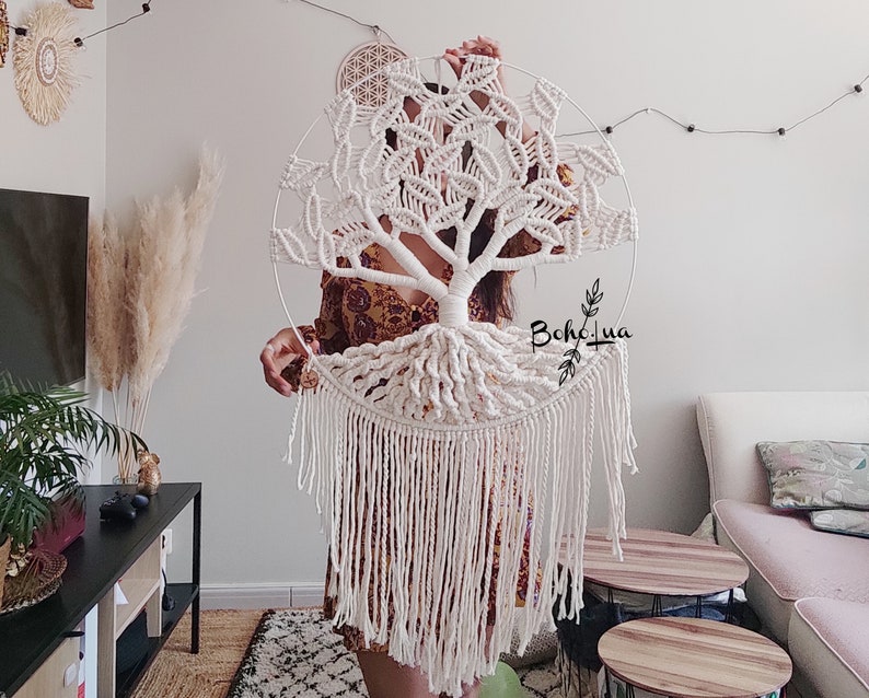 Maxi Arbre de vie GUAJUMARU zen tree Attrape-rêve decoration macramé cotton plume balançoire chambre maison studio image 3