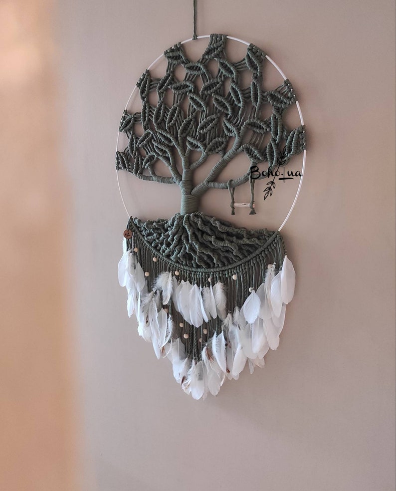 Maxi Arbre de vie GUAJUMARU zen tree Attrape-rêve decoration macramé cotton plume balançoire chambre maison studio image 5