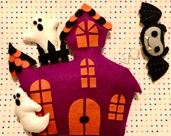 PDF PATTERN Haunted House. Halloween felt ornament, Garland Spooky PDF Felt Pattern. Ghost pattern.