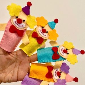 PDF Clown finger puppet, felt puppet, PDF patterns, kids toy montessory finger puppet.