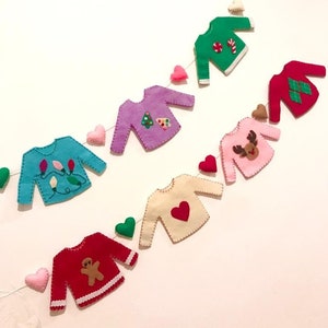 PDF felt Pattern Christmas garland, Ugly sweter garland, christmas pattern. Felt Christmas ornament, DIY christmas ugly sweter