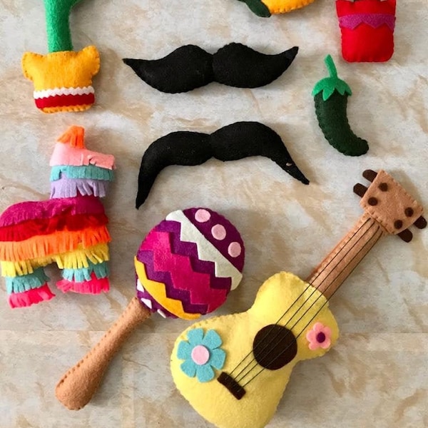 Mexican felt ornaments,PDF felt pattern, felt mexican toys, felt 5 de mayo ornaments, pdf patterns, felt mexican favors, 5 de mayo, magnets