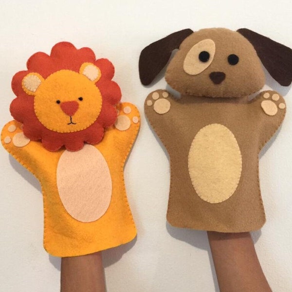 PDF Lion felt pattern, felt toy, felt lion puppet, montessori toy, felt craft for kids, pdf pattern, PDF dog felt puppet pattern,dog puppet