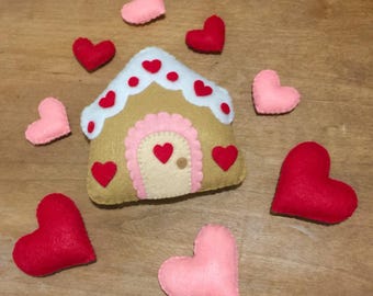 pdf Heart House felt pattern, felt heart ornament, felt ornament, Valentines Decor, Pattern felt valentine ornament, DYI christmas garland.
