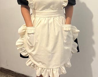 Kitchen apron, multifunctional retro linen dress, linen work dress, cotton apron, sweet retro appron with pockets, cottagecore apron dress