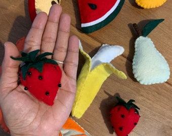 Felt fruit patterns, felt fruits, pretend food, montessori toys, felt toys, felt food, felt ornaments