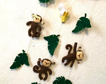 Monkey mobil, monkey baby mobil, Tropical baby mobil, nursery monkey decoration, mobil , monkey mobil for nursery