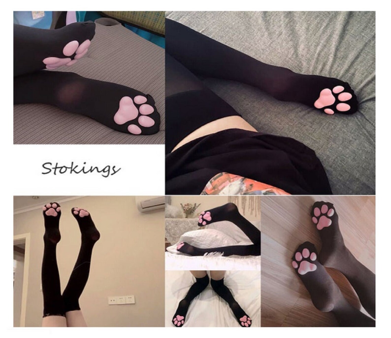 Girls Cosplay Cat Paw Pad Over Knee Thigh Stockings Fashion Etsy