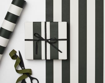 Pine Green Marine Stripe - Compostable Gift Wrap (3 Folded Sheets)